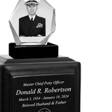 US Coast Guard 3D Diamond Crystal Black Monarch Granite Adult Urn