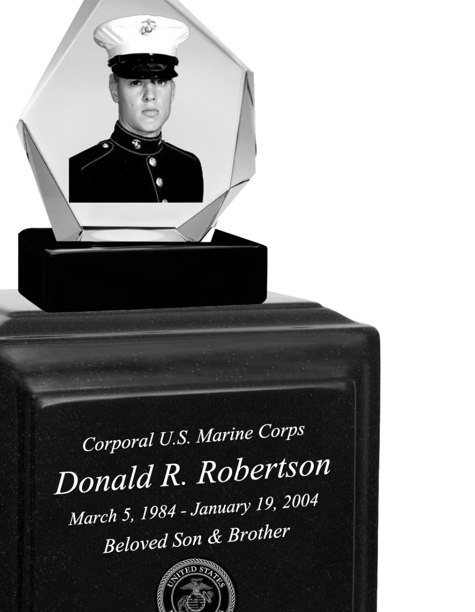 U.S. Marine Corps 3D Diamond Crystal Black Monarch Granite Adult Urn