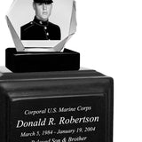 U.S. Marine Corps 3D Diamond Crystal Black Monarch Granite Adult Urn
