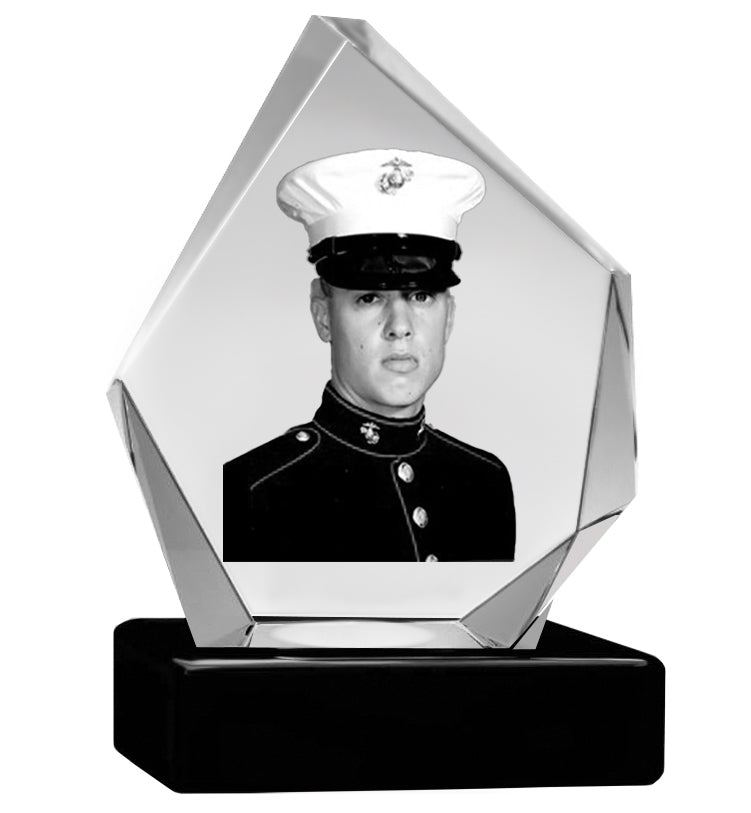U.S. Marine Corps 3D Diamond Crystal Black Monarch Granite Adult Urn
