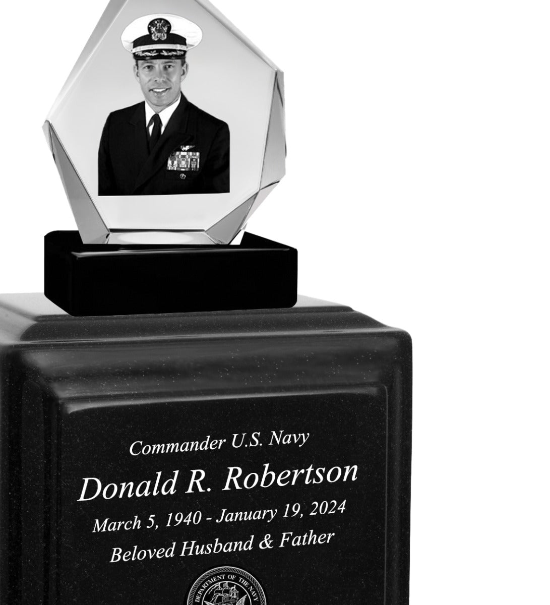 US Navy 3D Diamond Crystal Black Monarch Granite Adult Urn
