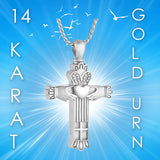 Claddagh Cross 10KT or 14KT White Gold Cremation Jewelry Urn - SHIPS NOW