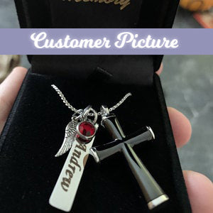 Black Onyx Cross Necklace Urn - Love Charms Option