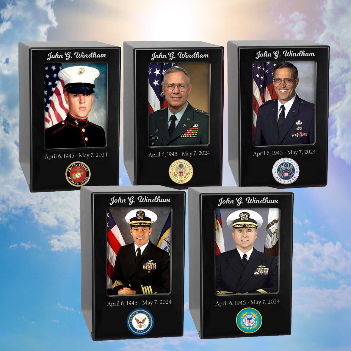 US Marine Corps, Army, Air Force, Navy or Coast Guard Photo Urn - Adult Sized