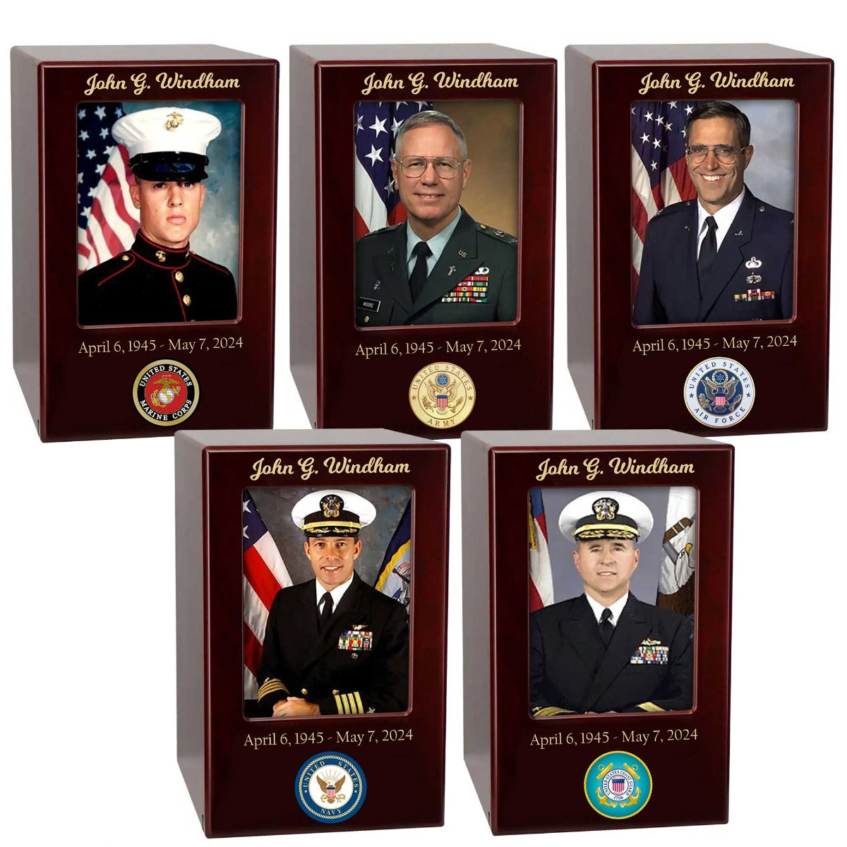 US Marine Corps, Army, Air Force, Navy or Coast Guard Photo Urn - Adult Sized