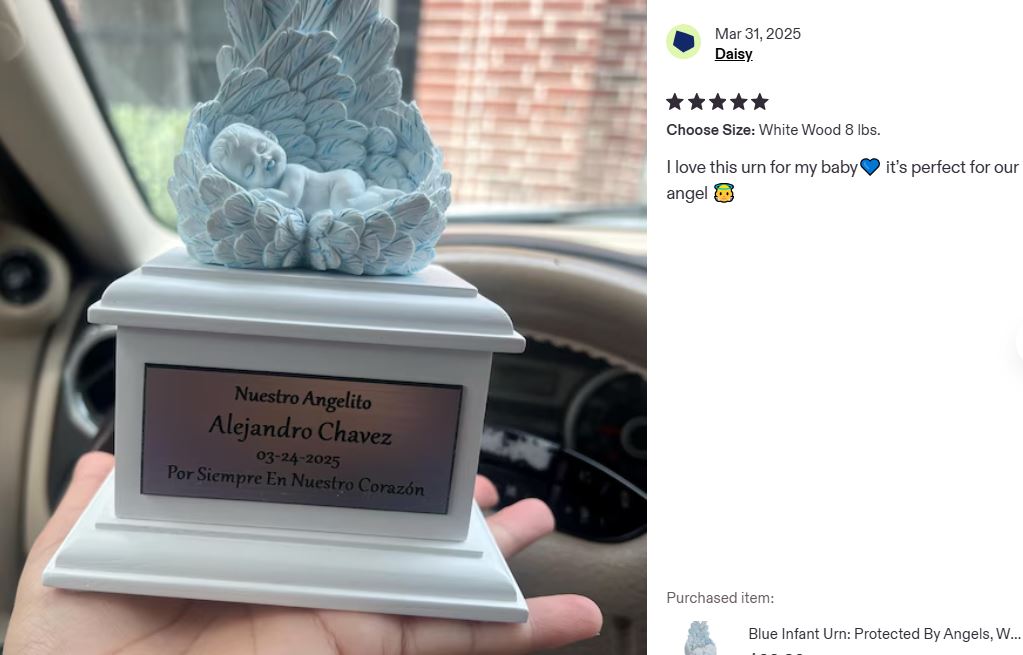In Loving Arms Blue Infant Urn - Baby Angel Urn For Infants