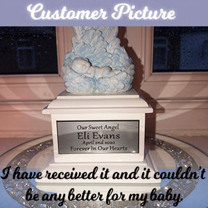 In Loving Arms Blue Infant Urn - Baby Angel Urn For Infants