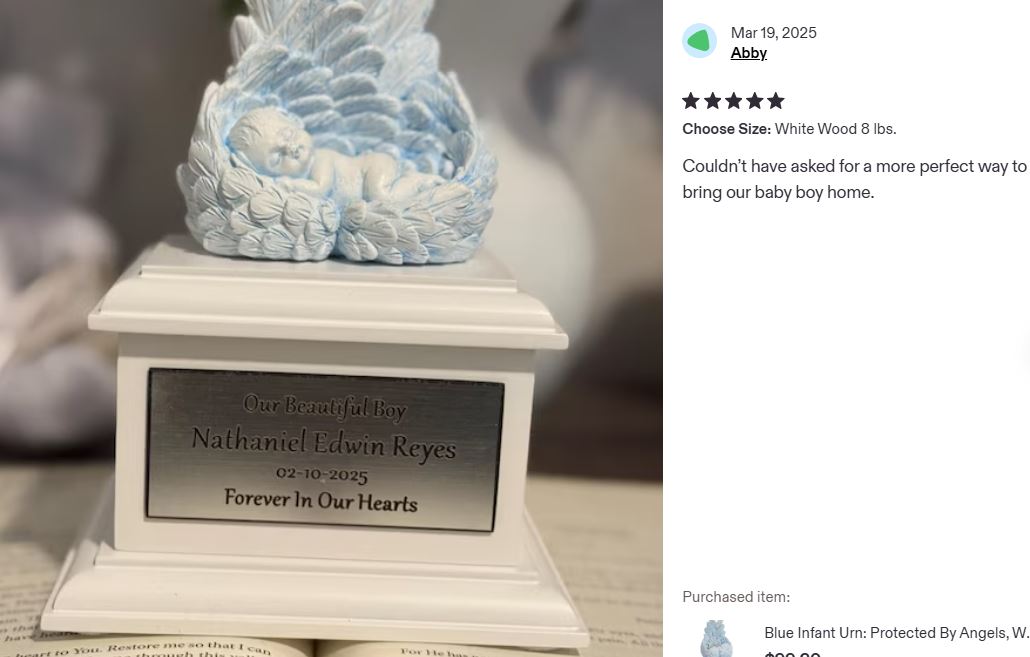 In Loving Arms Blue Infant Urn - Baby Angel Urn For Infants