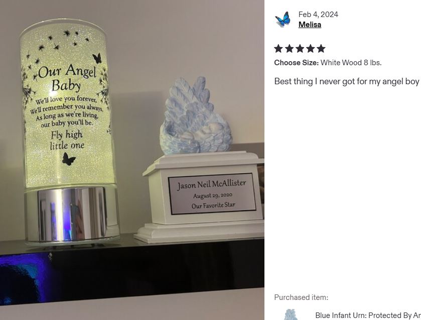 In Loving Arms Blue Infant Urn - Baby Angel Urn For Infants