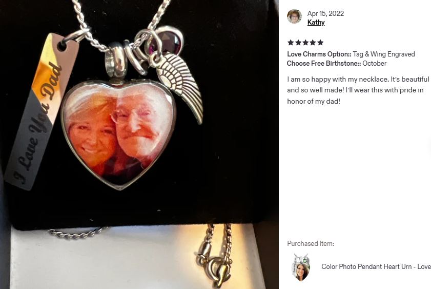 Color Photo Pendant Heart Jewelry Urn - Love Charms® Option 