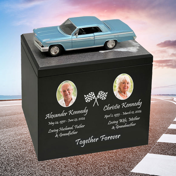 Race Track Companion Cremation Urn & 1962 Chevrolet Impala SS Décor - With Photos