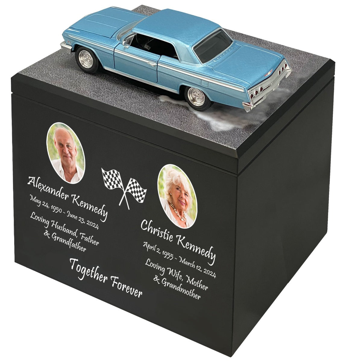 Race Track Companion Cremation Urn & 1962 Chevrolet Impala SS Décor - With Photos