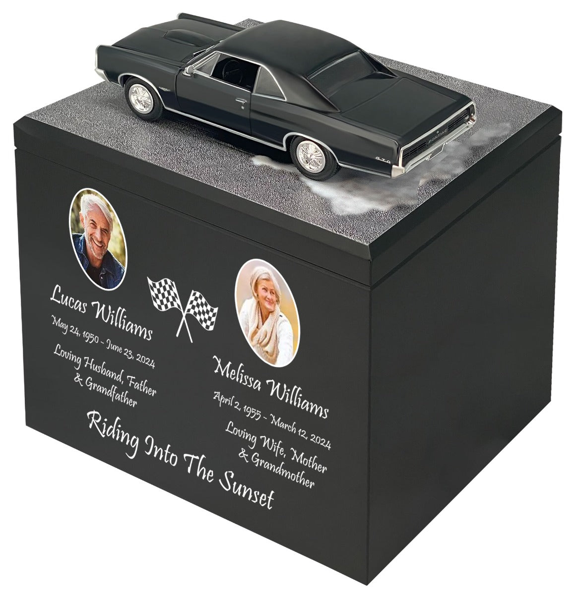 Race Track Companion Cremation Urn & 1966 Pontiac GTO Hard Top Décor - With Photos