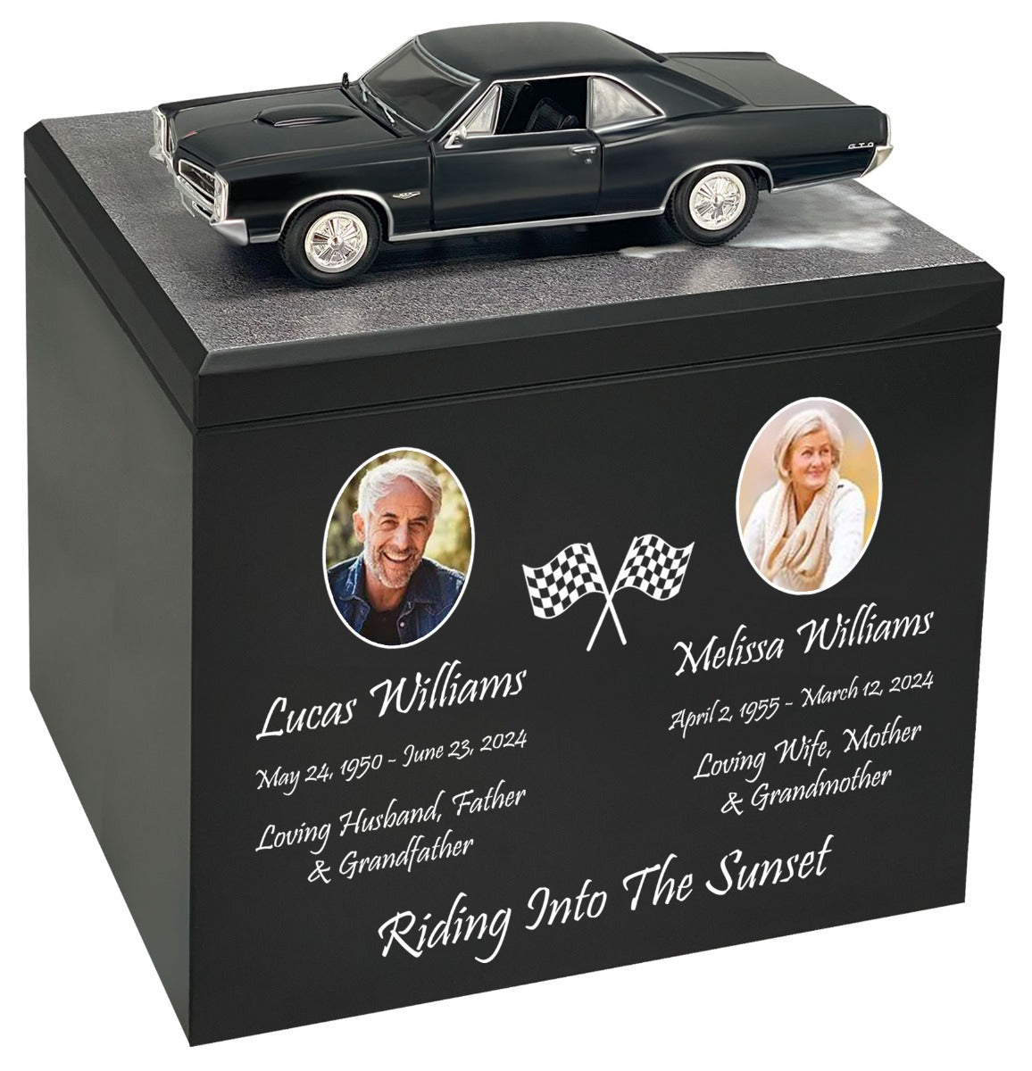 Race Track Companion Cremation Urn & 1966 Pontiac GTO Hard Top Décor - With Photos