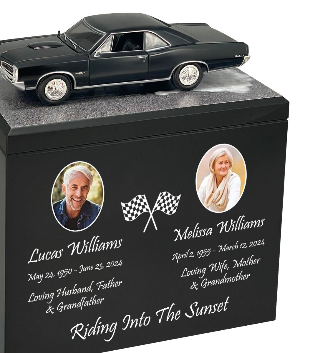 Race Track Companion Cremation Urn & 1966 Pontiac GTO Hard Top Décor - With Photos