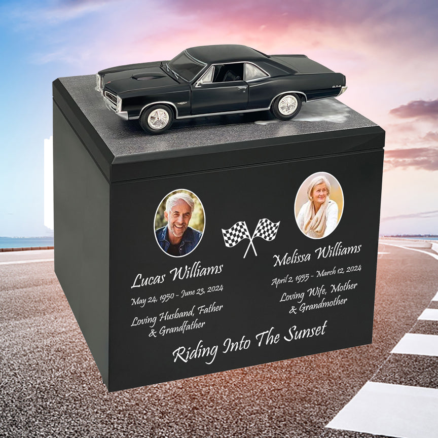 Race Track Companion Cremation Urn & 1966 Pontiac GTO Hard Top Décor - With Photos
