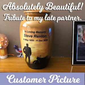 Motorcycle Rider Silhouette Medium or Adult Cremation Urn - Tribute Wreath™ - Pro Personalization - Burial Vault Option