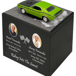 Race Track Companion Cremation Urn & 1970 Plymouth Cuda Décor - With Photos