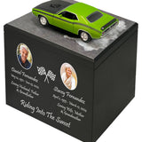 Race Track Companion Cremation Urn & 1970 Plymouth Cuda Décor - With Photos