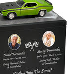 Race Track Companion Cremation Urn & 1970 Plymouth Cuda Décor - With Photos