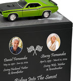 Race Track Companion Cremation Urn & 1970 Plymouth Cuda Décor - With Photos