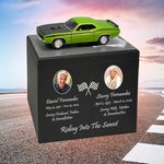 Race Track Companion Cremation Urn & 1970 Plymouth Cuda Décor - With Photos