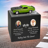 Race Track Companion Cremation Urn & 1970 Plymouth Cuda Décor - With Photos