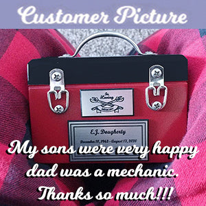 Toolbox Red Keepsake Urn -  Free Crossed Wrenches or Hammers Plate 