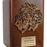 Custom Oak Indian Wolf Urn