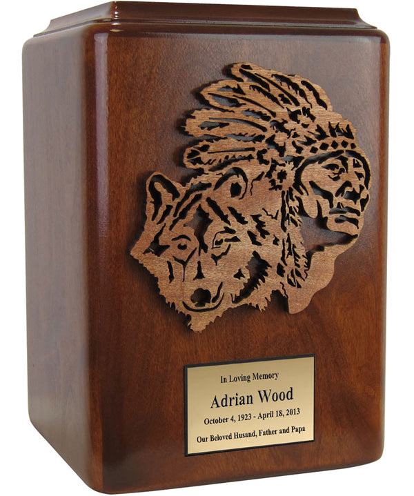 Custom Oak Indian Wolf Urn