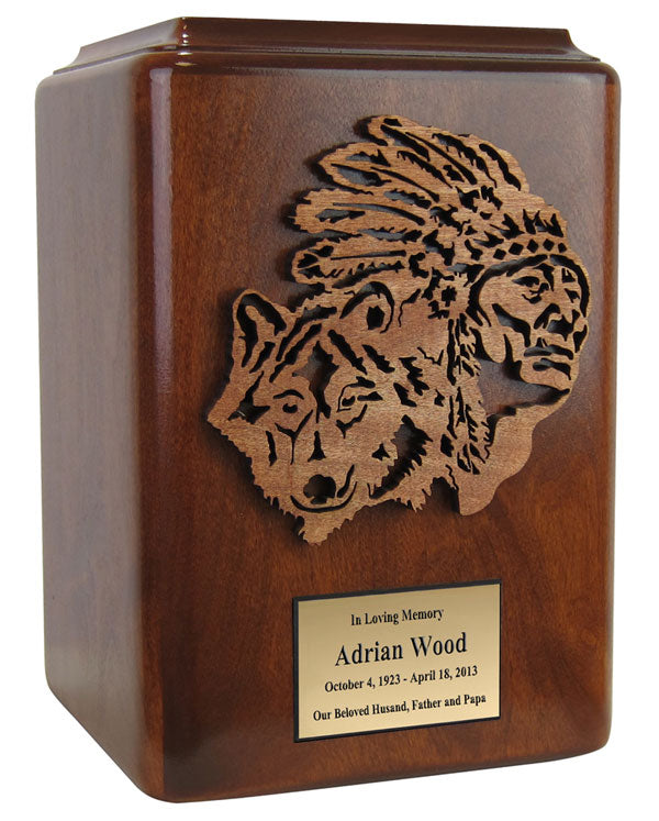 Custom Oak Indian Wolf Urn