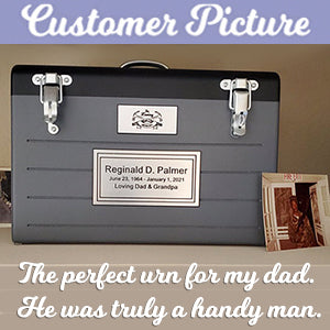 Toolbox Gray Adult Cremation Urn - Free Crossed Wrenches or Hammers Plate