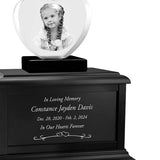 Child Memorial Heart 3D Crystal Black Wood Urn Set