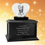 Child Memorial Heart 3D Crystal Black Wood Urn Set