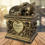 Golden Angel Cat Garden Cremation Urn - Free Engraving