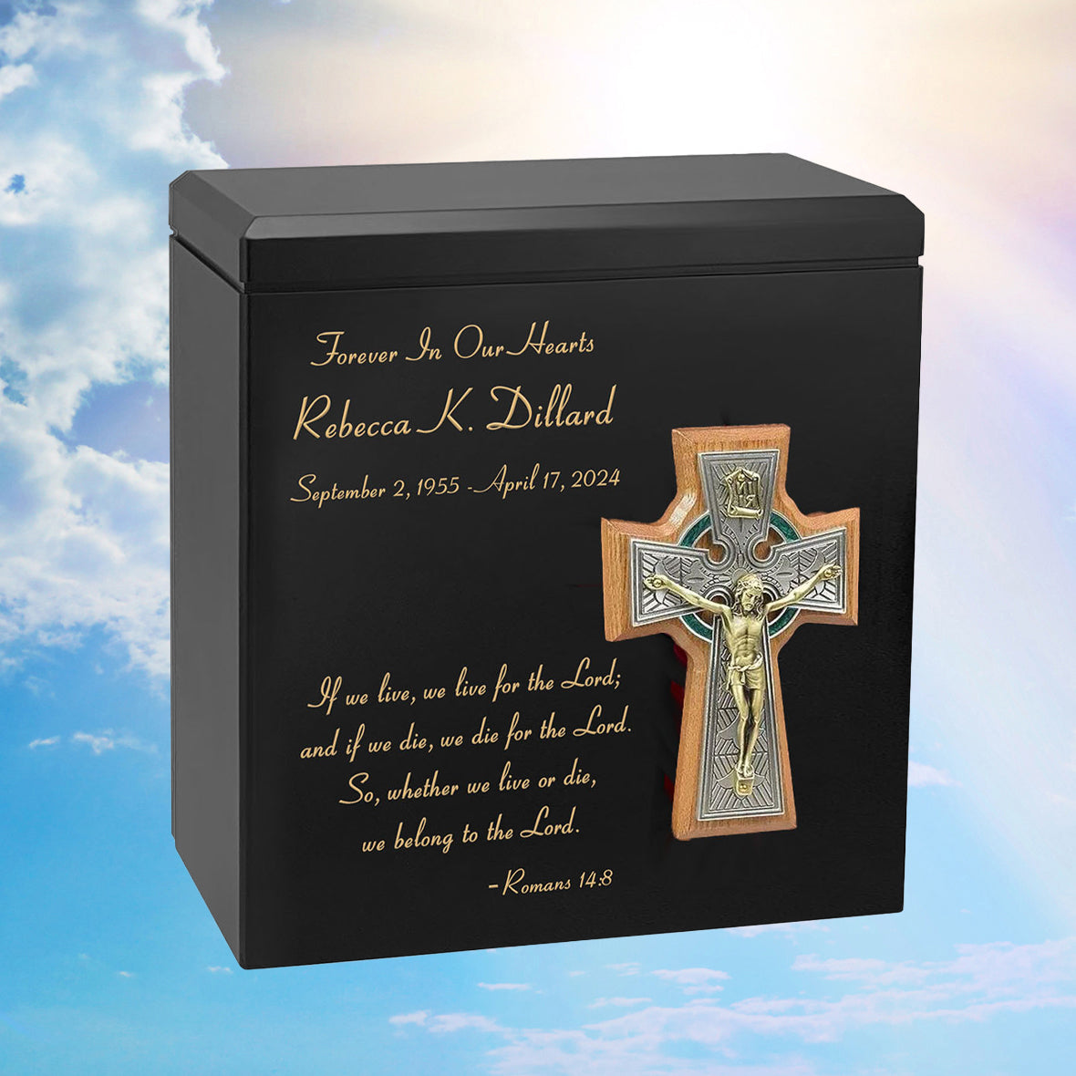 INRI Cross & Scripture Wood Cremation Adult Urn