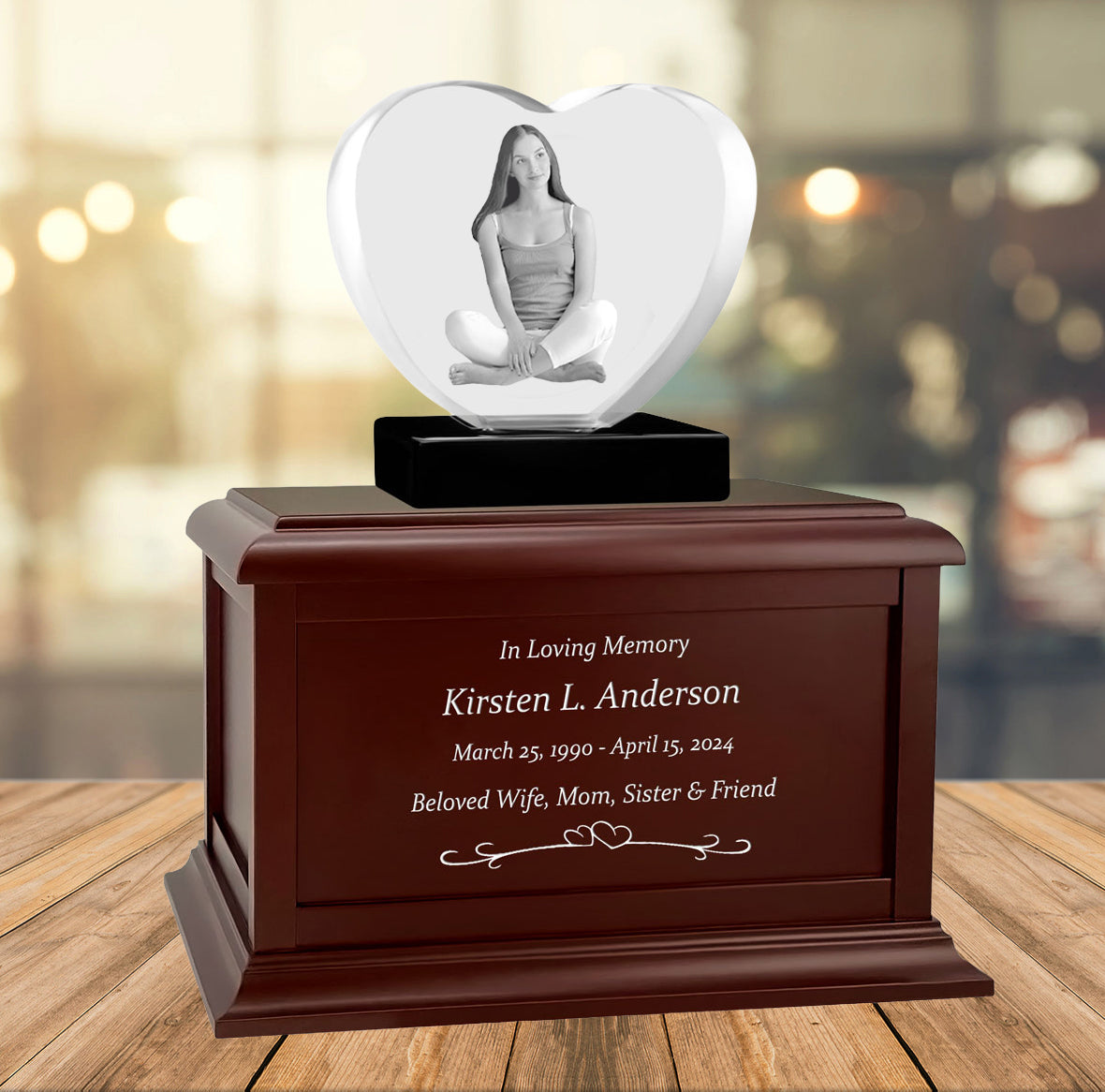 Heart 3D Crystal Keep The Memory® Brown Wood Urn Set