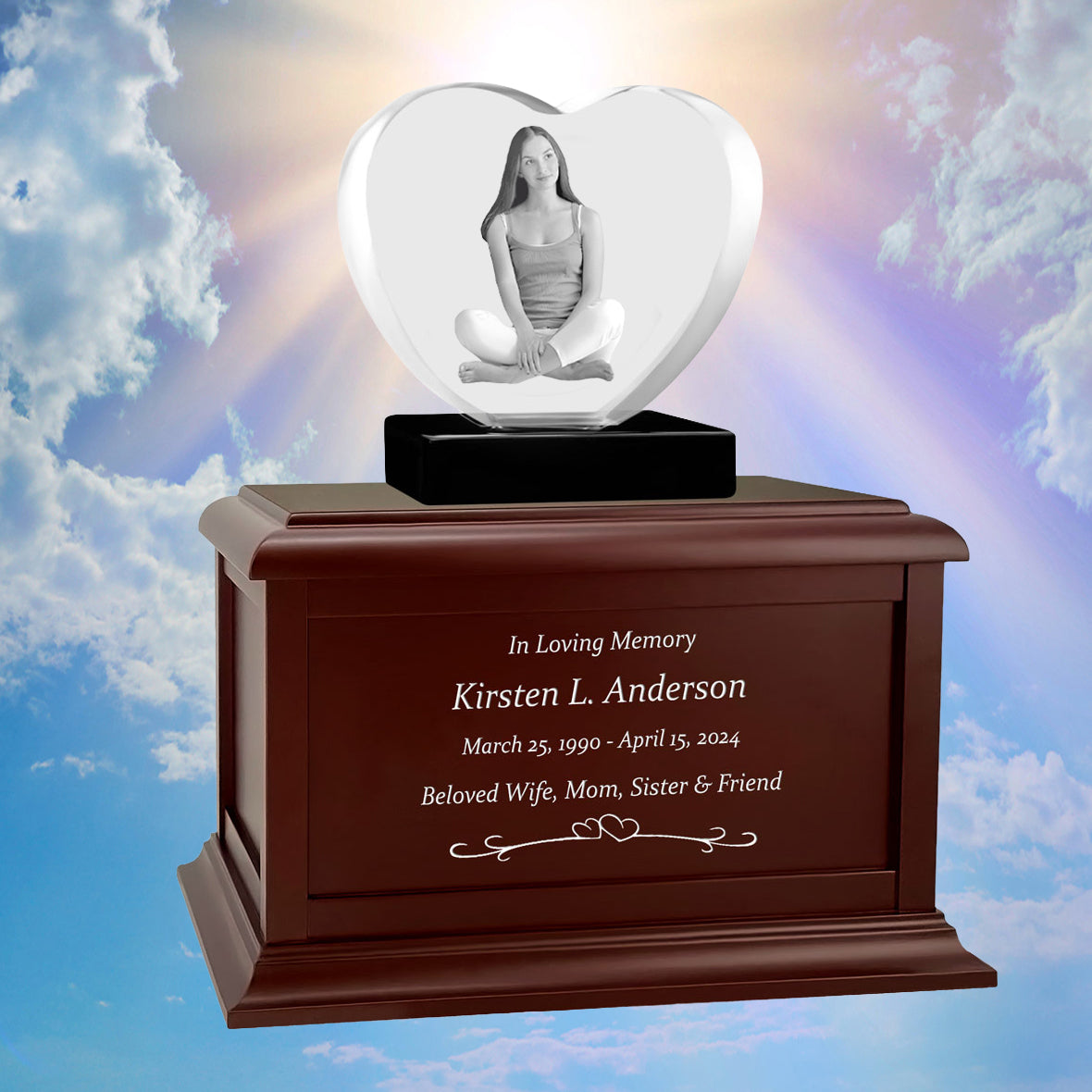 Heart 3D Crystal Keep The Memory® Brown Wood Urn Set