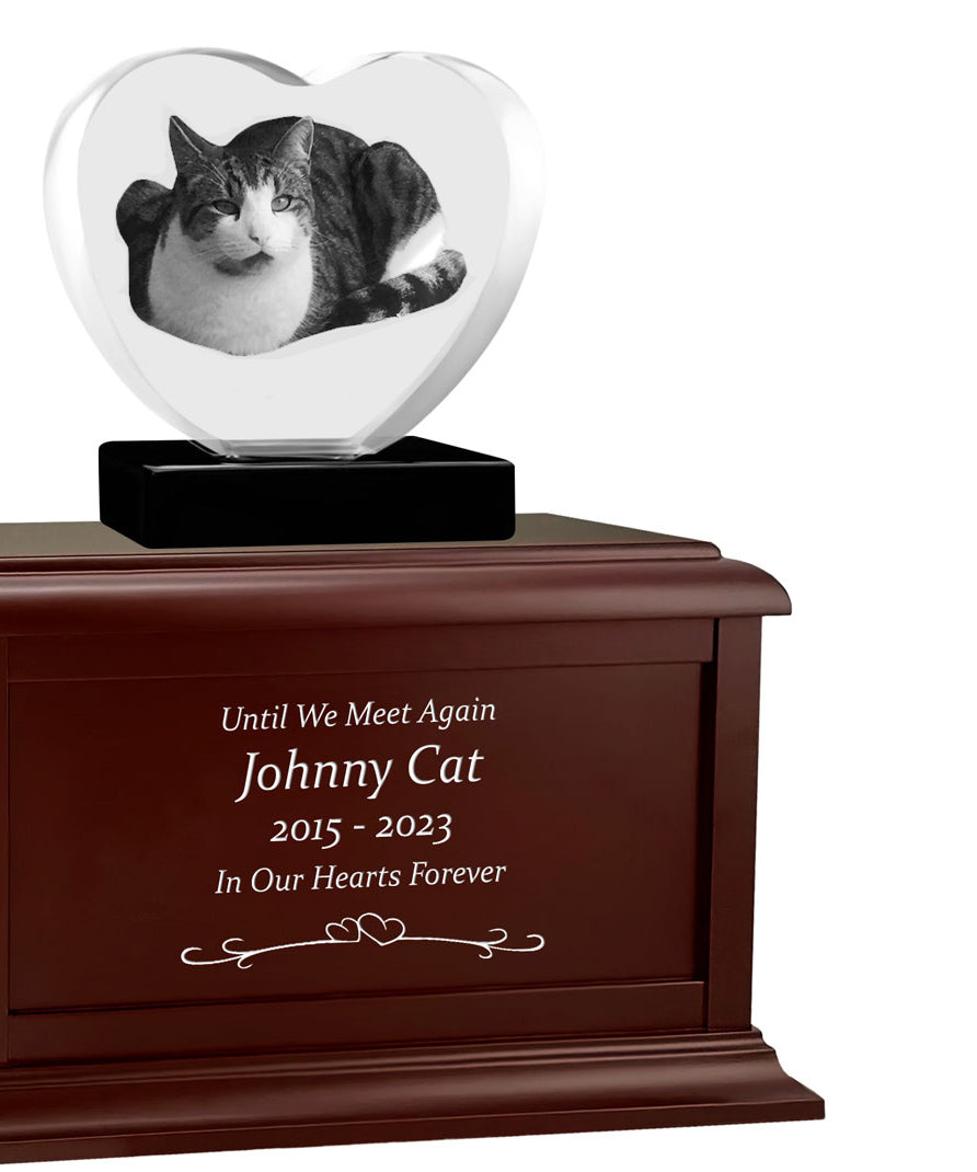 Pet Memorial Brown Wood Urn & 3D Crystal Heart Set