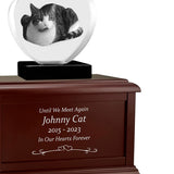Pet Memorial Brown Wood Urn & 3D Crystal Heart Set