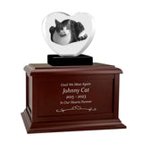 Pet Memorial Brown Wood Urn & 3D Crystal Heart Set