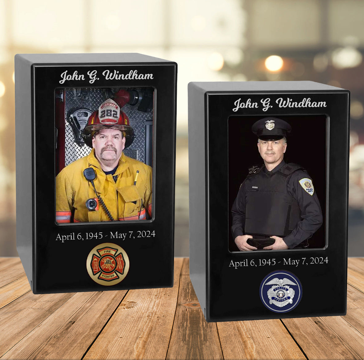 Firefighter or Police Officer Adult Cremation Photo Urn