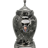 Royal Black Marble Urn - Medallion Name Plate & Photo Option