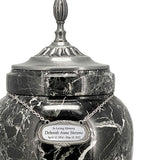 Royal Black Marble Urn - Medallion Name Plate & Photo Option