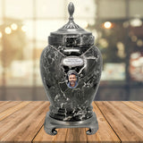 Royal Black Marble Urn - Medallion Name Plate & Photo Option