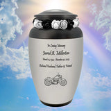 Motorcycle Pewter Adult Cremation Urn - Tribute Wreath® - Pro Personalization - Burial Vault Option