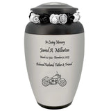 Motorcycle Pewter Adult Cremation Urn - Tribute Wreath® - Pro Personalization - Burial Vault Option