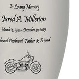 Motorcycle Pewter Adult Cremation Urn - Tribute Wreath® - Pro Personalization - Burial Vault Option