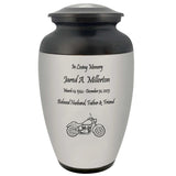 Motorcycle Pewter Adult Cremation Urn - Tribute Wreath® - Pro Personalization - Burial Vault Option