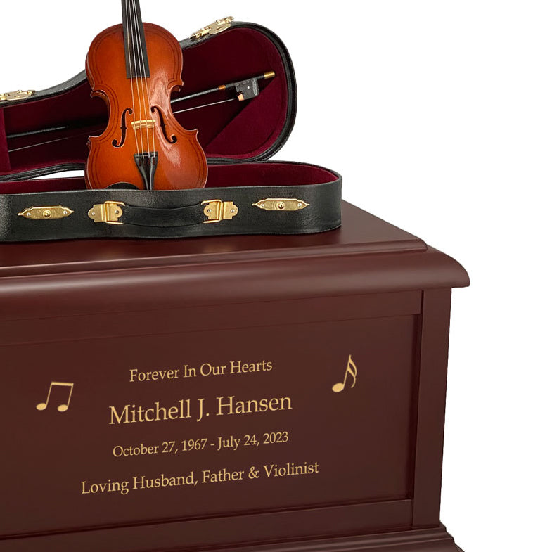 Violin Case Cremation Urn - Adult Wood and Miniature Instrument Urn